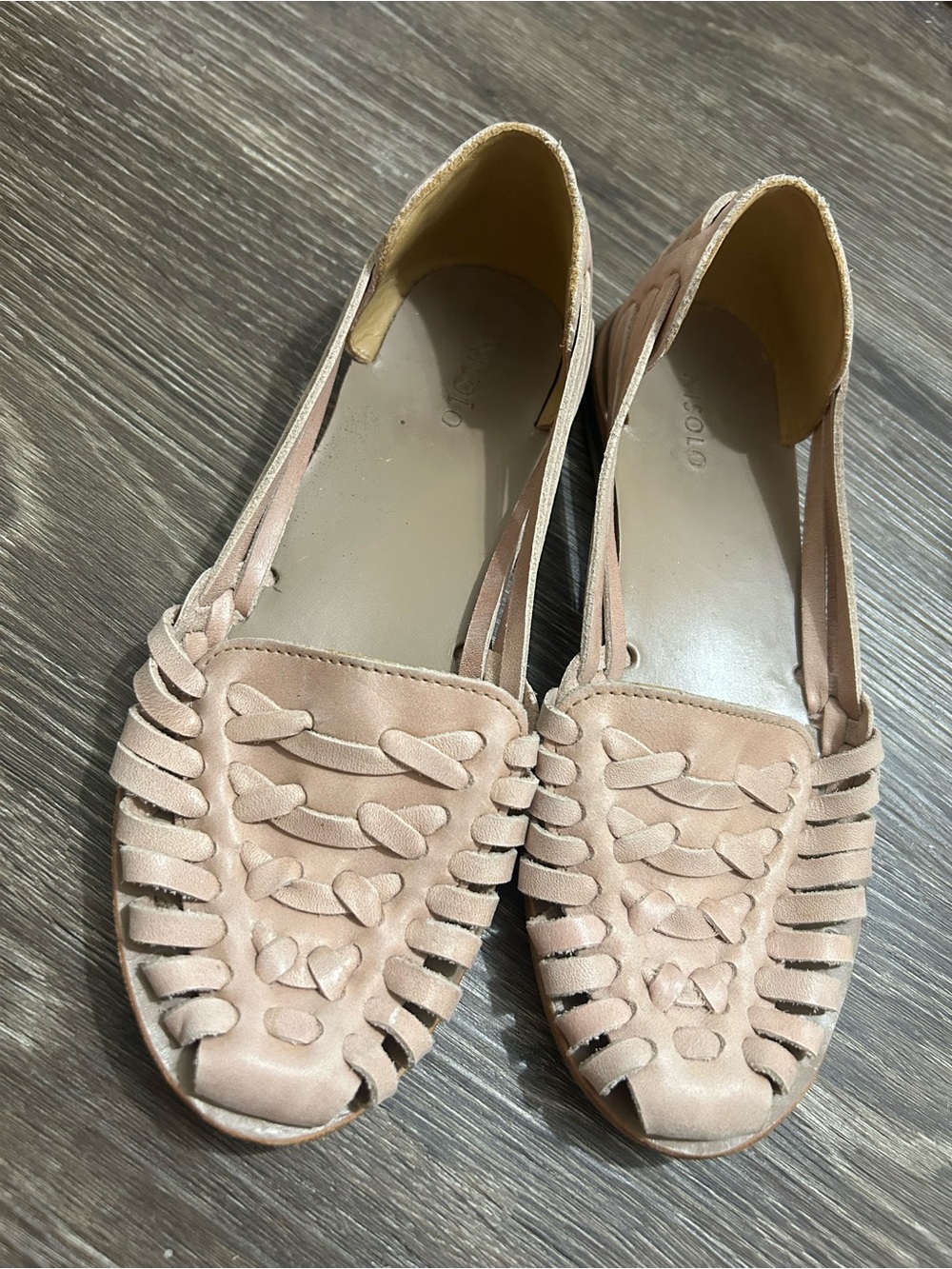 Nisolo Women’s Light Pink Braided Leather Huarache Flats Size 6